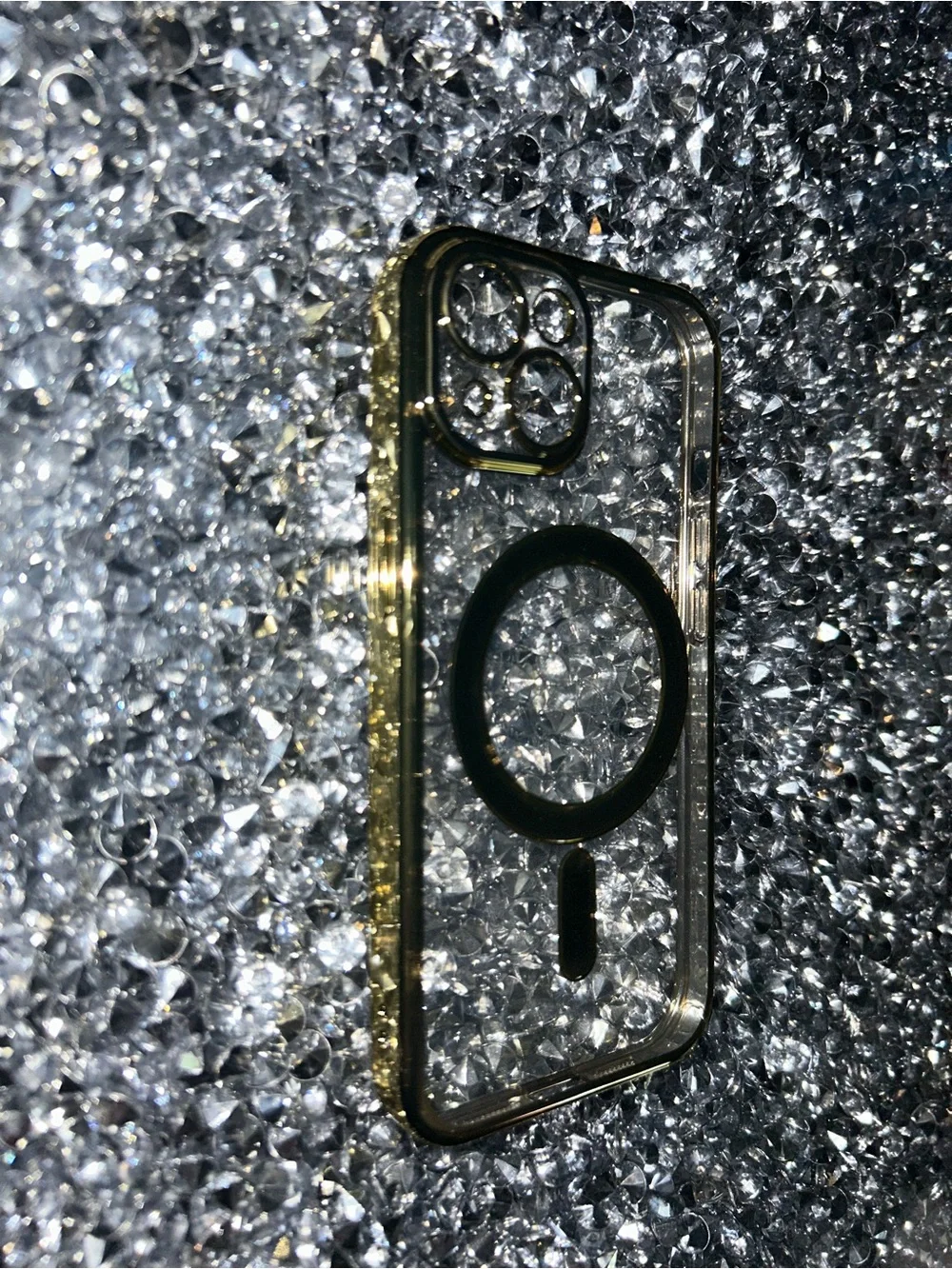 iPhone 15 Clear Phone Case with Gold MagSafe Ring - Protective Transparent Cover